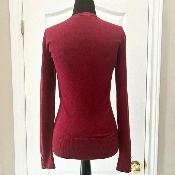 Ricki’s Cardigan  V Neck Button Front Fitted Burgundy Size Small - Picture 15 of 16